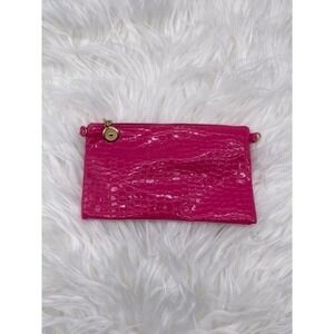 Hot Pink Croc Embossed PU Leather Wristlet Clutch Zip Pouch Small Bag‎